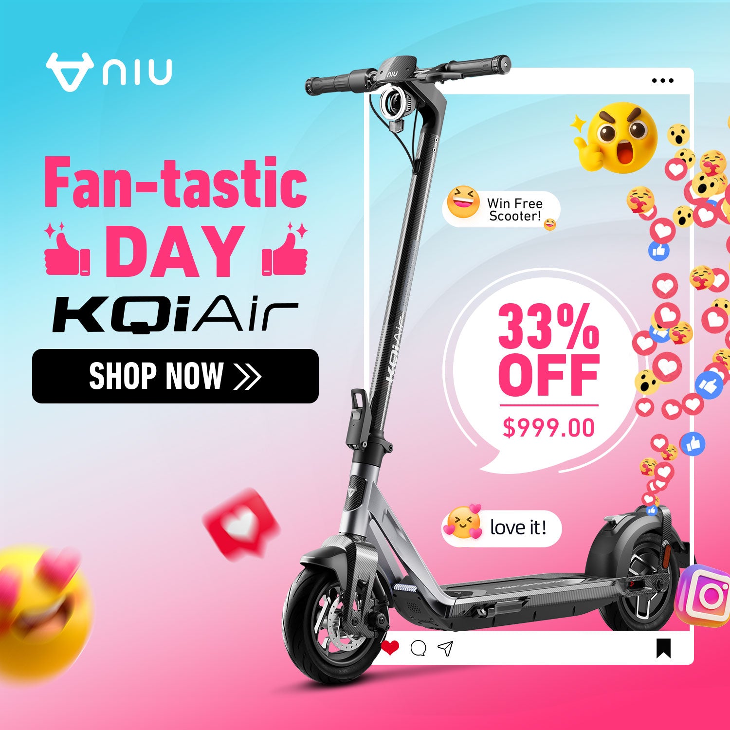 NIU KQi Air Lightest Electric Scooter 20mph | Range 31 miles