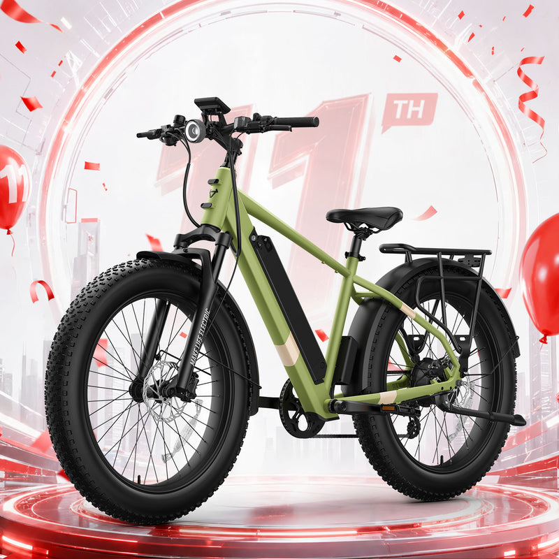 BQi Fat Tire 300 Off-Road Ebike (Step-over) Green Speed 28mph | 50 miles