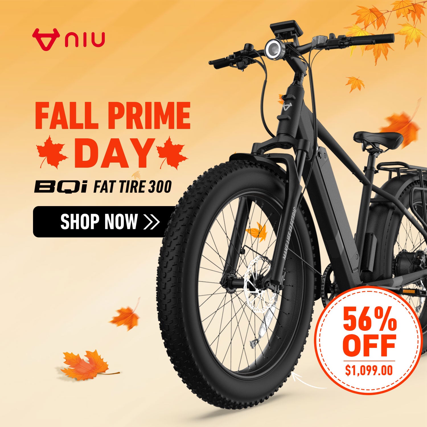 BQi Fat Tire 300 Off-Road Ebike (Step-through) Yellow Speed 28mph | 50 miles